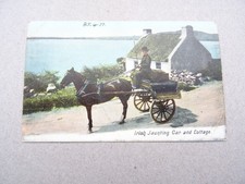 Irish Jaunting Car and Cottage Postcard Used stamped 1907
