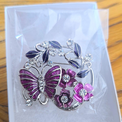 Silver tone enamel butterfly - enamel,