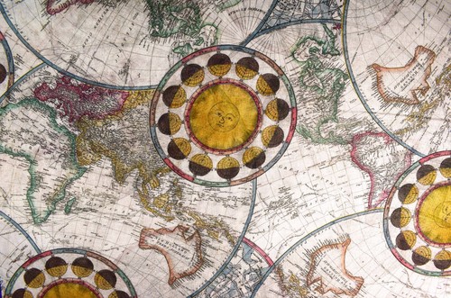 Antique world map - map, cotton