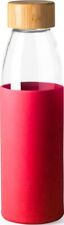 Glass Water Bottle, Bamboo Lid, Silicone Sleeve, 500ml, Red (Brand New)