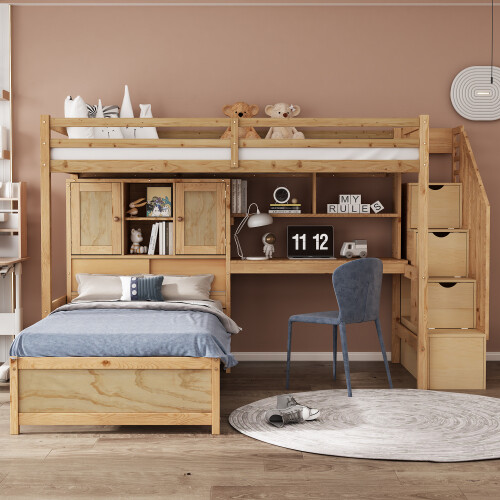 Twin size loft bed with - bed, desk