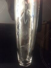 Vtg 1970s Orrefors Swedish Art Glass Vase Etched Butterfly & Sunflower Flower