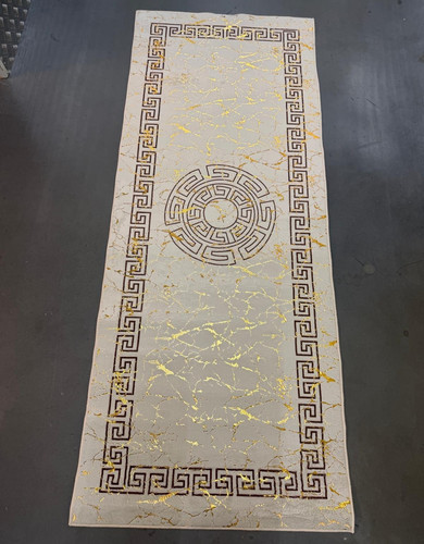 Beige gold greek key runner - beige,