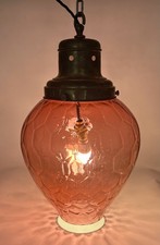 Large Cranberry Glass Hanging Pendant Light Hall Lamp Honeycomb Shade 46cm Tall.