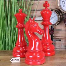 Shatranj Set of 3 Chess Pieces Ornaments Red Accent Home Decor Gift Luxury