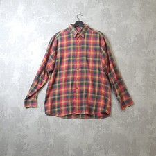 Viyella Country  Shirt Men 16 Yellow Green Check Cotton Stretch Button-Up