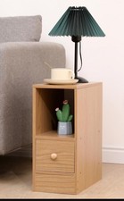 Bedside Cabinet Nightstand Slim Bedside Table w/ Drawer & Open Shelf for Bedroom