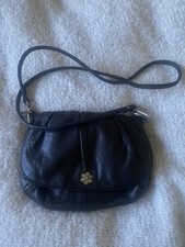 Black Leather Ruched Mini Shoulder Bag With Flower Clasp by Lucky Brand
