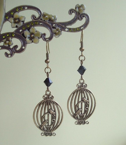 Bronze love birds cage black - love,