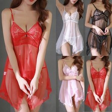 Lace Mesh Sheer Nighty Sleepwear Chemise Dress Sexy Lingerie for Ladies