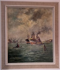 Vintage oil painting seascape