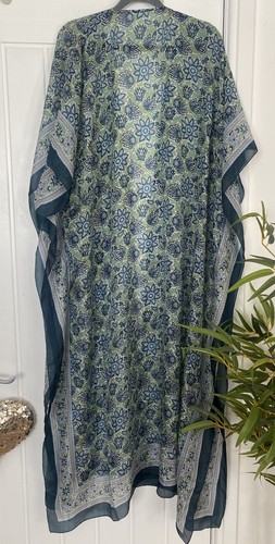 100 silk blue floral long - blue,