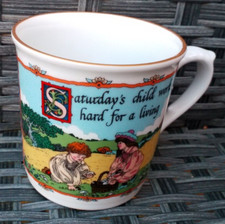 Royal Worcester Saturday’s Child Birthday Mug Fine Porcelain 1990 Vintage 