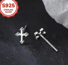 925 Sterling Silver Cross Stud Earrings Minimalist Christian Jewelry Unisex