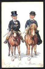 Artist postcard Charles holiday: children trot ahead on their horses 