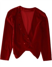 VINTAGE Womens Crop Velvet Blazer Jacket UK 10 Small Burgundy CA14