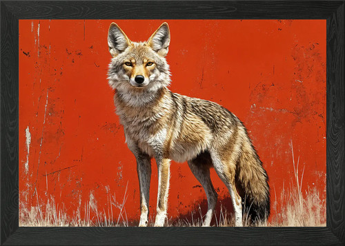 Coyote portrait against orange - against,