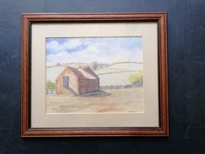Contemporary Watercolour Landscape Painting, "Low Fields Barn," Norfolk