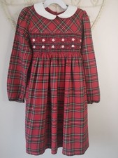 Trotters Confiture Charlotte Red Tartan Smocked Dress age 6-7 years