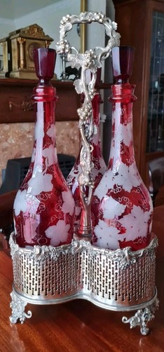 Antique trio ruby - ruby, decanters