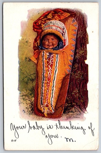 Baby papoose udb postcard - baby,