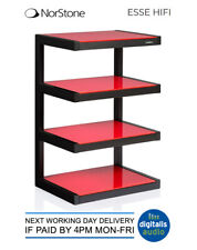 Norstone Esse HiFi Rack Audio Stand 4 Shelves AV Furniture Black Satin/Red Glass