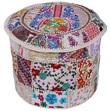 Vintage Patchwork Ottoman Pouf Embroidered Cotton Footstool Bed Room Decor