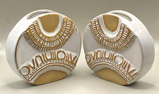 PAIR OF LOUIS HUDSON EARTHENWARE WHEEL SHAPE 1970S SLAB VASES 5 1/2" HIGH