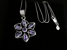 TGGC & Virgin Vie Silver 925 Chain & Amethyst Set Floral Pendant NECKLACE 7.1 g