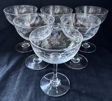 EXQUISITE Set of 6 EDWARDIAN ETCHED CRYSTAL CHAMPAGNE SAUCERS/COUPES c1910