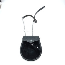 SPORRAN Collectable Black Leather Celtic Design Sporran With Faux Fur Trim