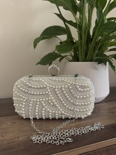 Ring Pearl Clutch Bag Bride Silver Chain Wedding Hen bridesmaid honey moon