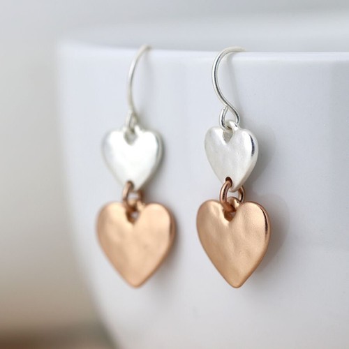 Pom double heart silver - silver, rose