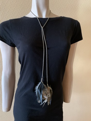 Long silver chain feather - silver,