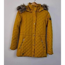 Regatta Quilted Parka Coat Womens Size 8 Mustard Fur Trim Hood Padded Jacket