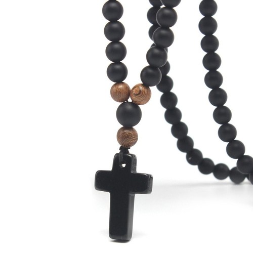 Matte rosary cross necklace - rosary,