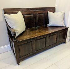 Antique Georgian Oak Country Settle Tavern Bench Seat, c 1790 Rare 1 Arm  ? Ava