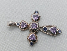 Beautiful, Fully Hallmarked  925 Silver, Amethyst & Iolite Cross Pendant   38mm