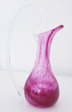Alum Bay Isle of Wight pink glass jug with exaggerated handle