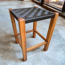 Handmade Rope Woven Retro Wooden Sturdy Stool, Ideal Upcycling Project