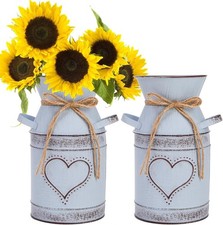 Dicunoy 2 PCS Metal Milk Can Decor, 19cm Shabby Chic Vase, Rustic Metal Flowers