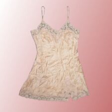 La Perla Pure Silk Slip Dress Slit Small Mini Babydoll Lace Trim Pink Italian
