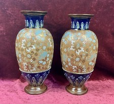 A Fantastic Pair Of Royal Doulton Lambeth Stoneware Vases. 31cm. Excellent.