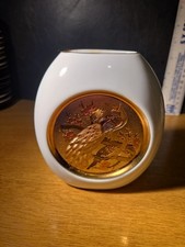 The Art of Chokin 24K Gold 5 Inch Varse of Peacocks Porcelain Vase Japan