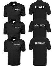 SECURITY Polo Shirt Door Man STAFF BLACK Bodyguard Mens Workwear Staff Guard