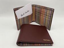 Paul Smith Signature Stripe Burgundy brown Leather Billfold Wallet