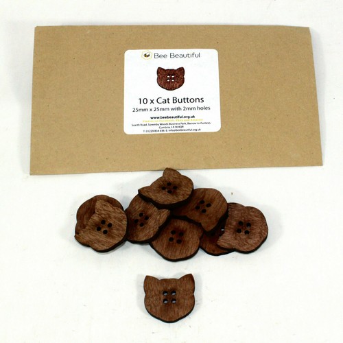 Wooden cat head - wooden, buttons,