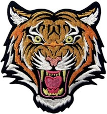 Biker Tiger Patch Roaring Bengal Striped Tiger Embroidered Badge Iron On Sew On