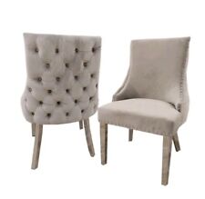 2 x Bianca Luxury Italian VELVET Dining Chair Buttoned Back Light Grey Dark Grey