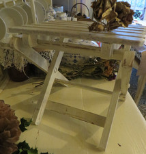 A PRETTY LITTLE VINTAGE FRENCH COUNTRY PAINTED WOODEN FOLDING SLATTED STOOL